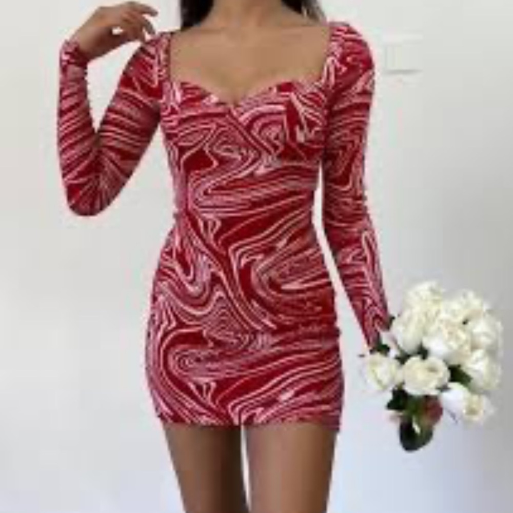 Zara Red Swirl Pattern knit Dress